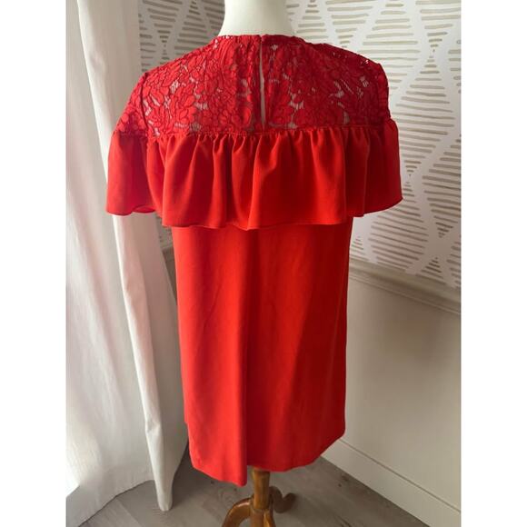 H&M Women’s Size 8 Medium Red Lace Ruffle Shift Dress - Picture 4 of 5